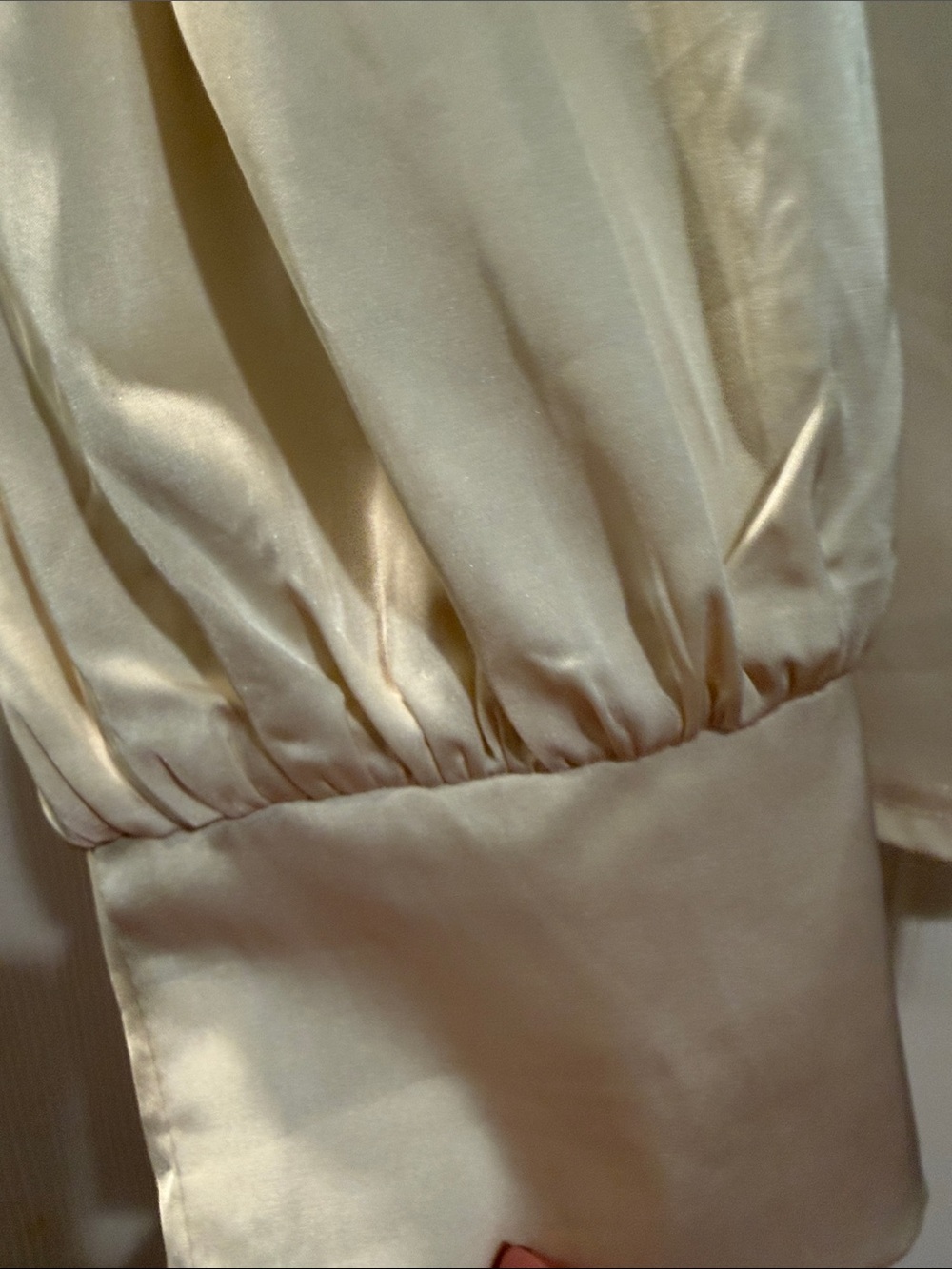 Cream Satin V-Neck Peplum Tie Blouse - Picture 4 of 9